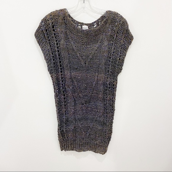 LEATHER Top Woven Tunic w/Cap Sleeves Gorgeous Unique Size Large - Picture 2 of 8